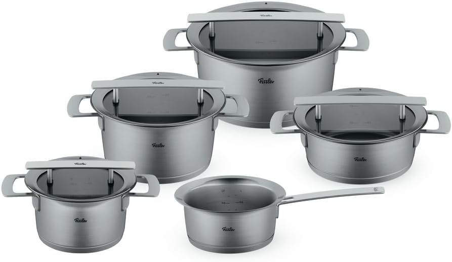 Fissler Topf-Set Phi Collection, Edelstahl 18/10 (Set, 5-tlg, Kochtopf 16/20/24cm, Bratentopf 20cm, Stielkasserolle 16cm ohne Deckel), cookstar Allherdboden, Edelstahl 18/10, Made in Germany