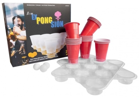 Amscan Beer Pong, 22 Becher und 4 Bälle, Kunststoff rot, 473 ml