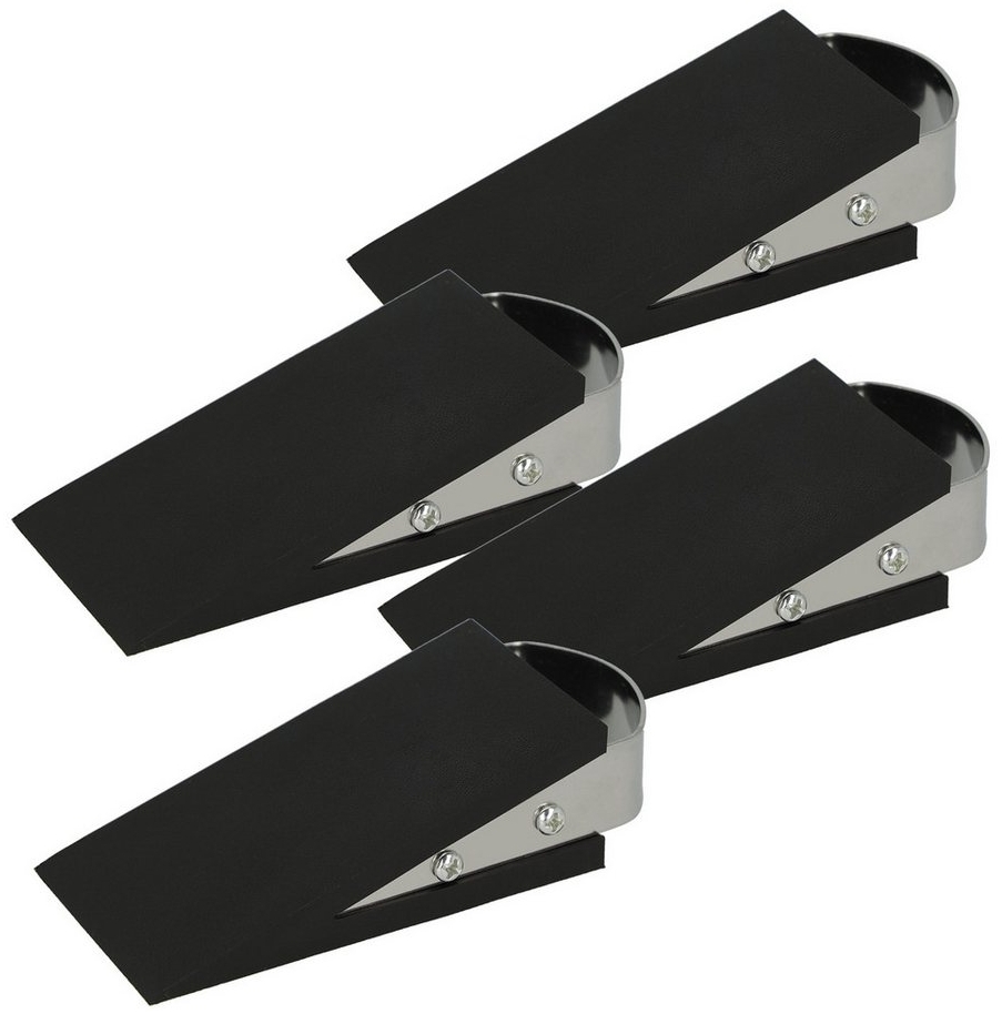 Westcott Türstopper in Keilform Schwarz 4 Stück | Gummi Türstopper mit Edelstahl Griff | Rutschfeste Unterfläche | Passend für alle Türen und Böden | 12cm x 5cm x 3cm | E-19000 00
