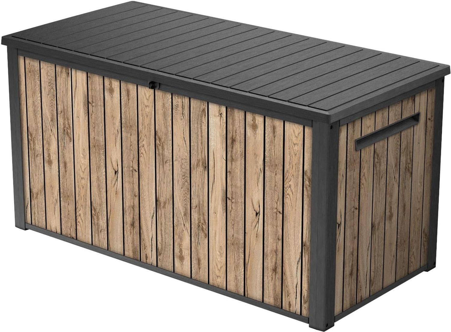 Keter Gartenbox "Sierra" 643L 144x70x73 cm Holzoptik Pinie Deckel bis 272 kg belastbar, Wasserfest, abschließbar