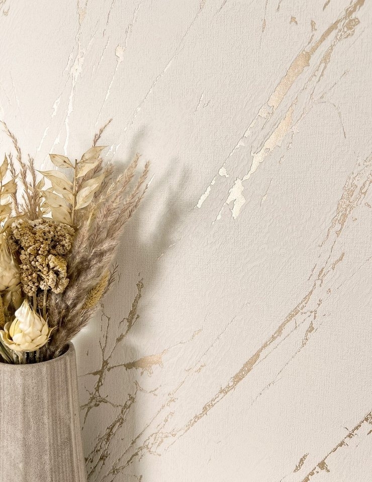 Newroom Vliestapete, Beige Tapete Modern Marmor - Marmoroptik Marmor-Tapete Creme Gold 3D Optik Glamour Metallic für Wohnzimmer Schlafzimmer Küche, Marmoroptik, Marmor-Tapete