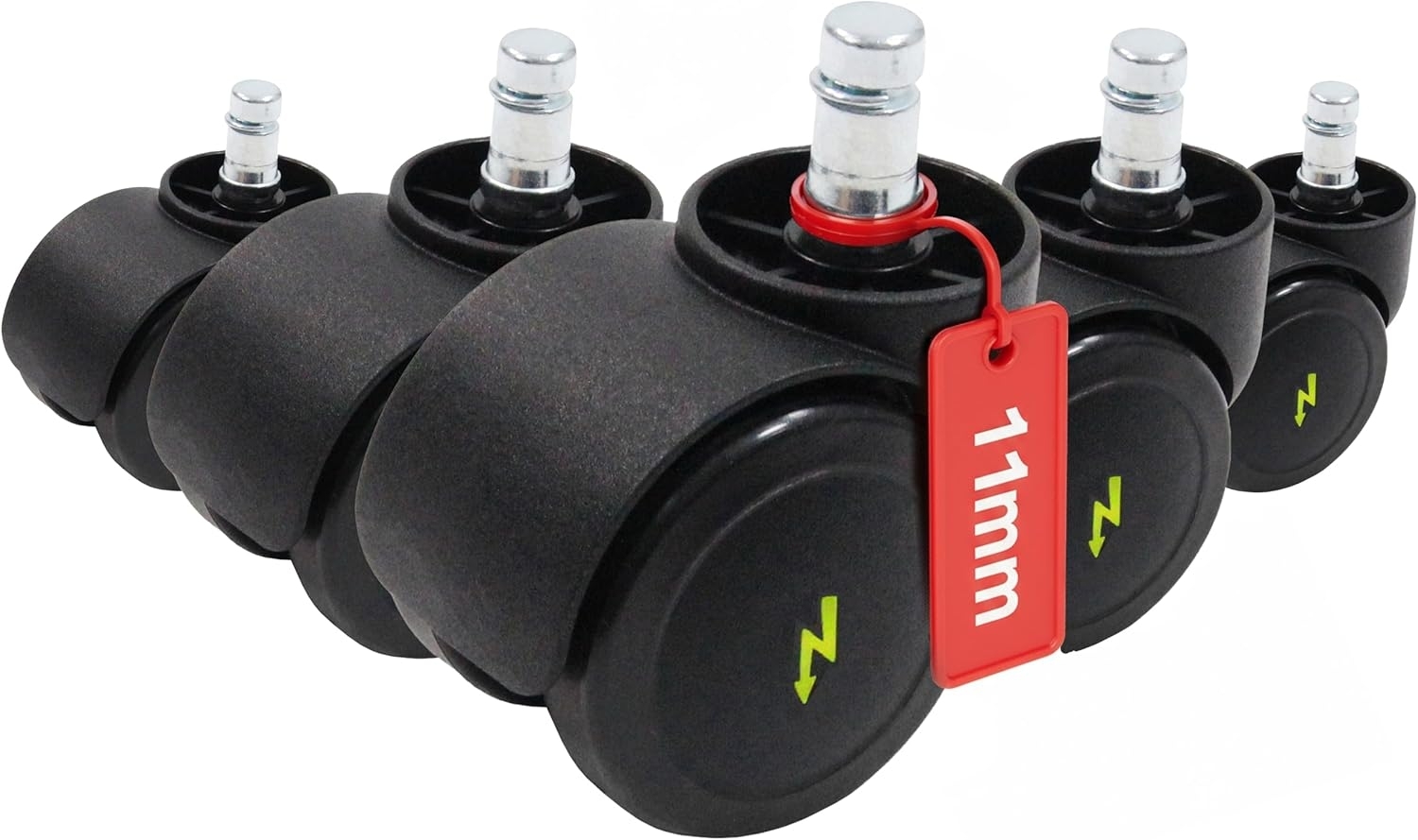 hjh OFFICE 619045 5x Elektrisch leitfähige Rollen 11x50 mm Bürostuhl Rollen für harte Böden | Vermeidung von statischer Aufladung