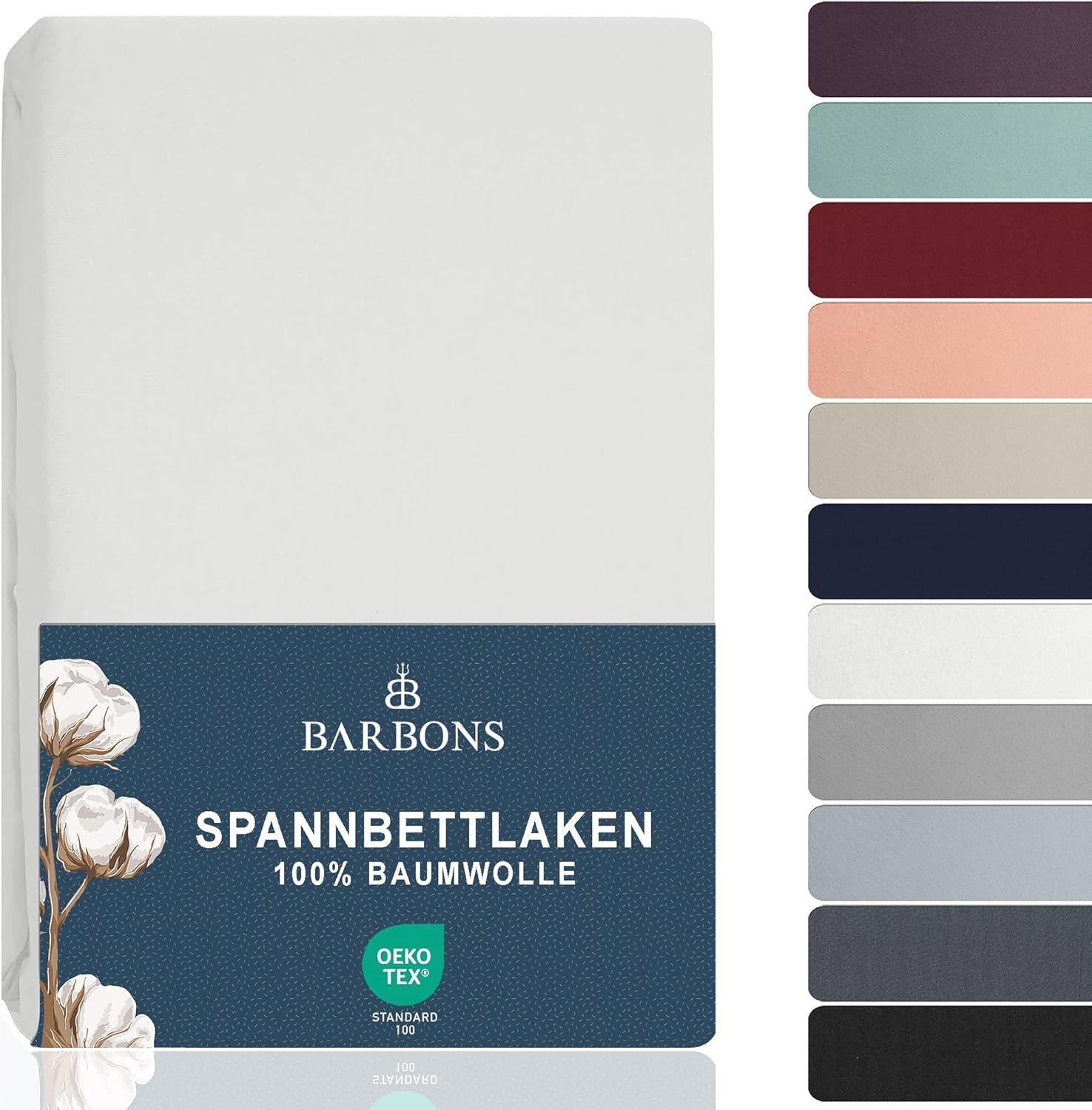 BARBONS Spannbettlaken 200x200 cm – 100% Baumwolle Spannbettlaken, Oeko-TEX Zertifiziert, Bettlaken Jersey, Spannbetttuch, Matratzenhöhe bis 25 cm (Weiss - 200x200)