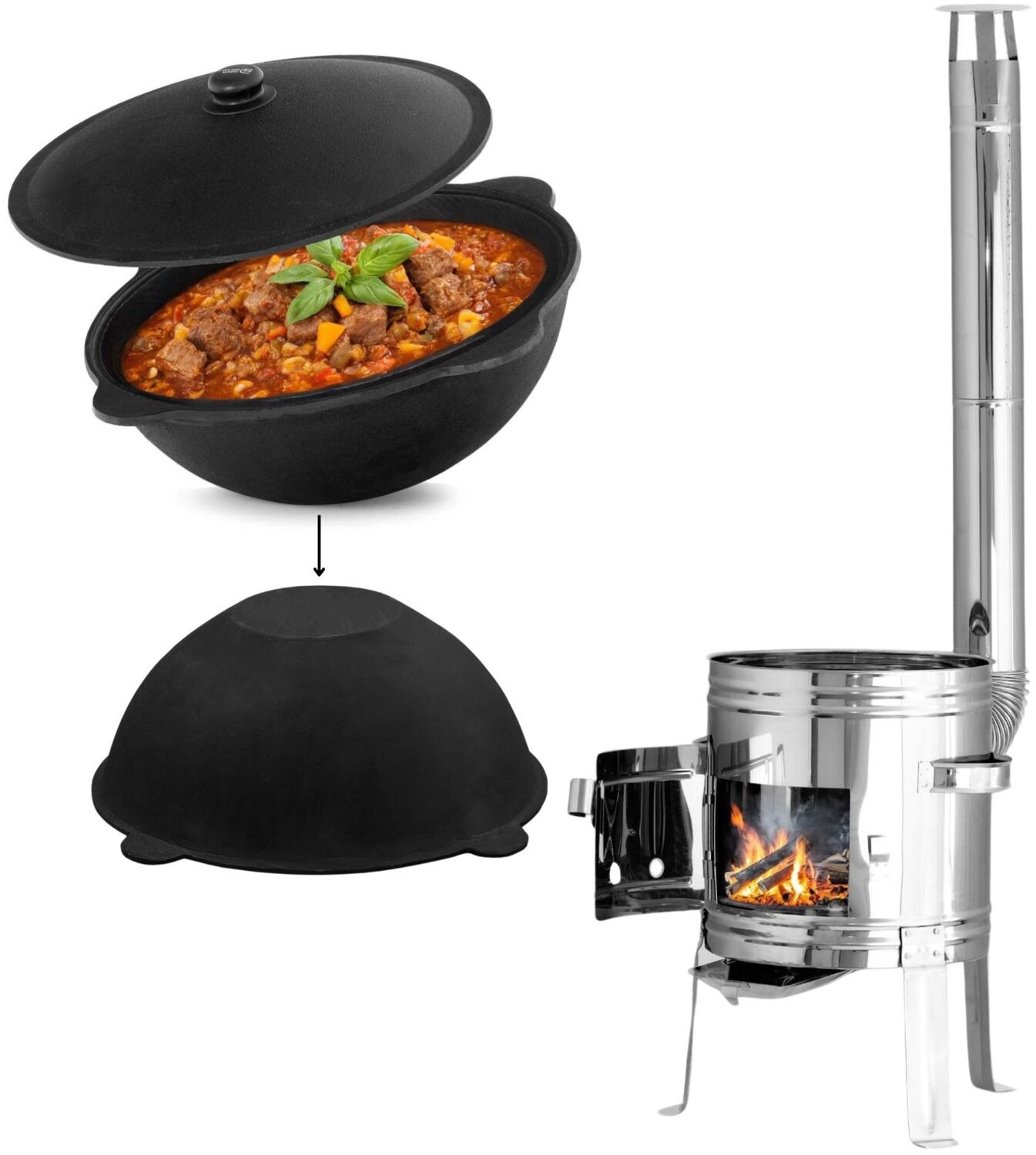 Ø35 Utschak Edelstahl Uchag Campingofen Feuerofen 10L Kazan Kasan Eintopfofen Gulaschkanone