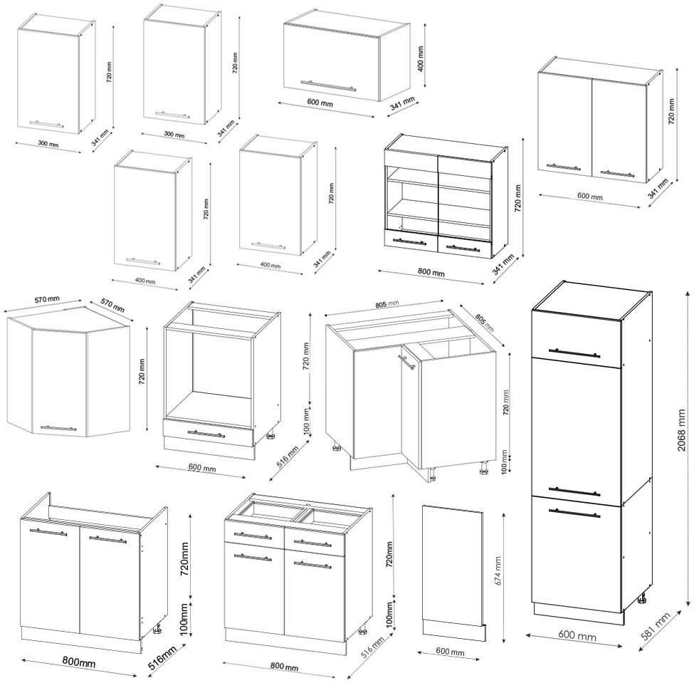 Eckküche Fame-Line Bordeaux Hochglanz/Weiß 287 x 46 cm ohne Arbeitsplatte Vicco
