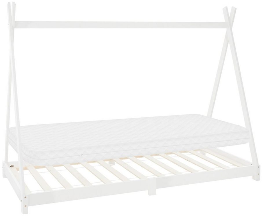 ML-DESIGN Spielbett Hausbett Tipi Zeltbett inkl. Lattenrost Bodenbett Kinder Himmelbett, Abenteuerbett zum Spielen Zelt Kinderbett Kiefer Bettenhaus Bett Weiß