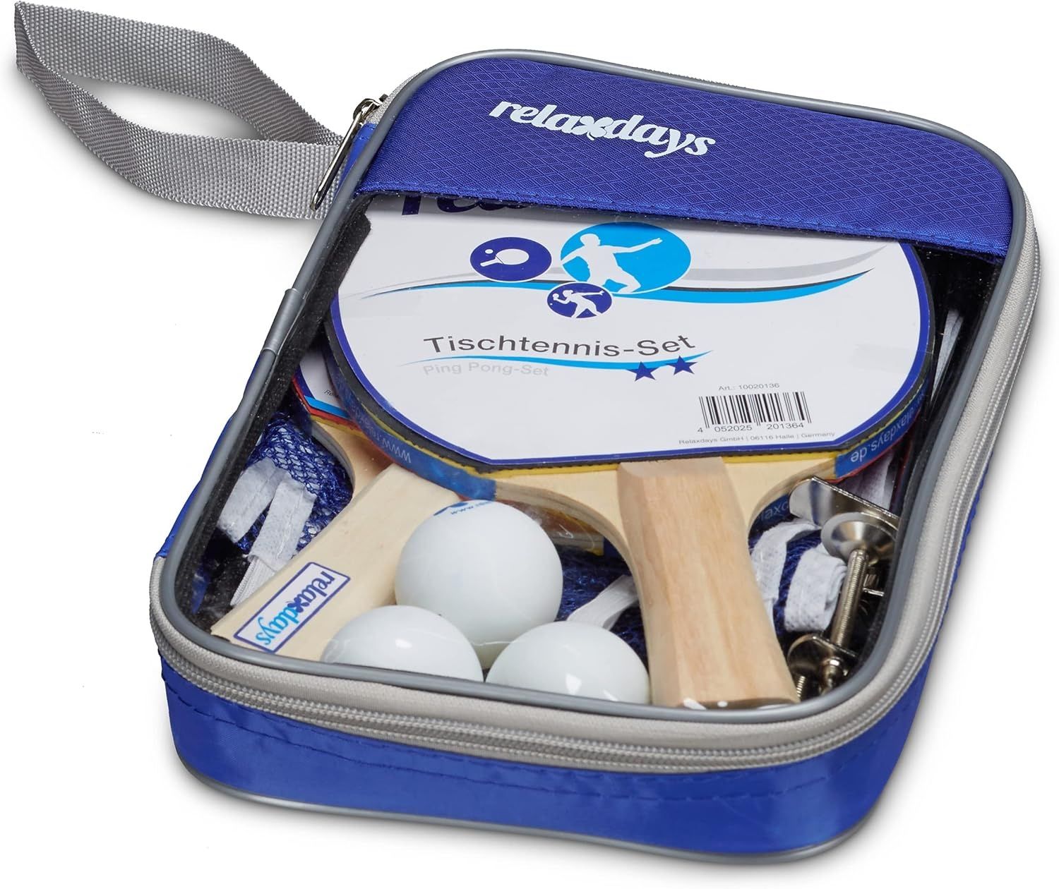 Relaxdays '2 Sterne' Tischtennis-Set, 1 Stück, Kunststoff / Holz blau