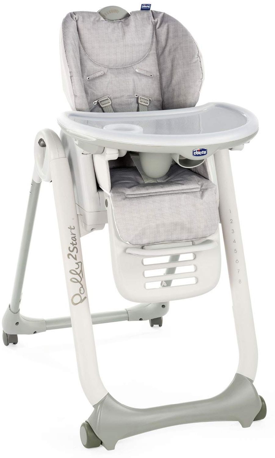 Chicco Hochstuhl Polly 2 Start, Happy Silver - 4 Rollen