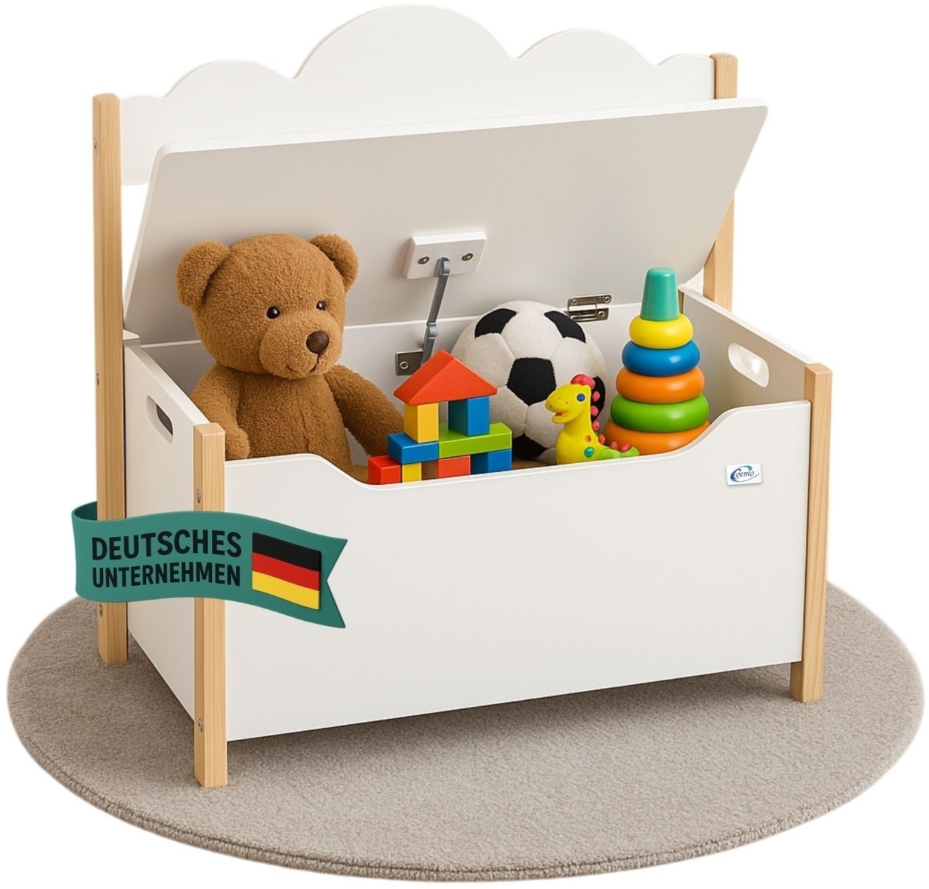Coemo Truhe TRUDI mit Deckel Sitzbank für Kinder Spielzeugtruhe Weiß
