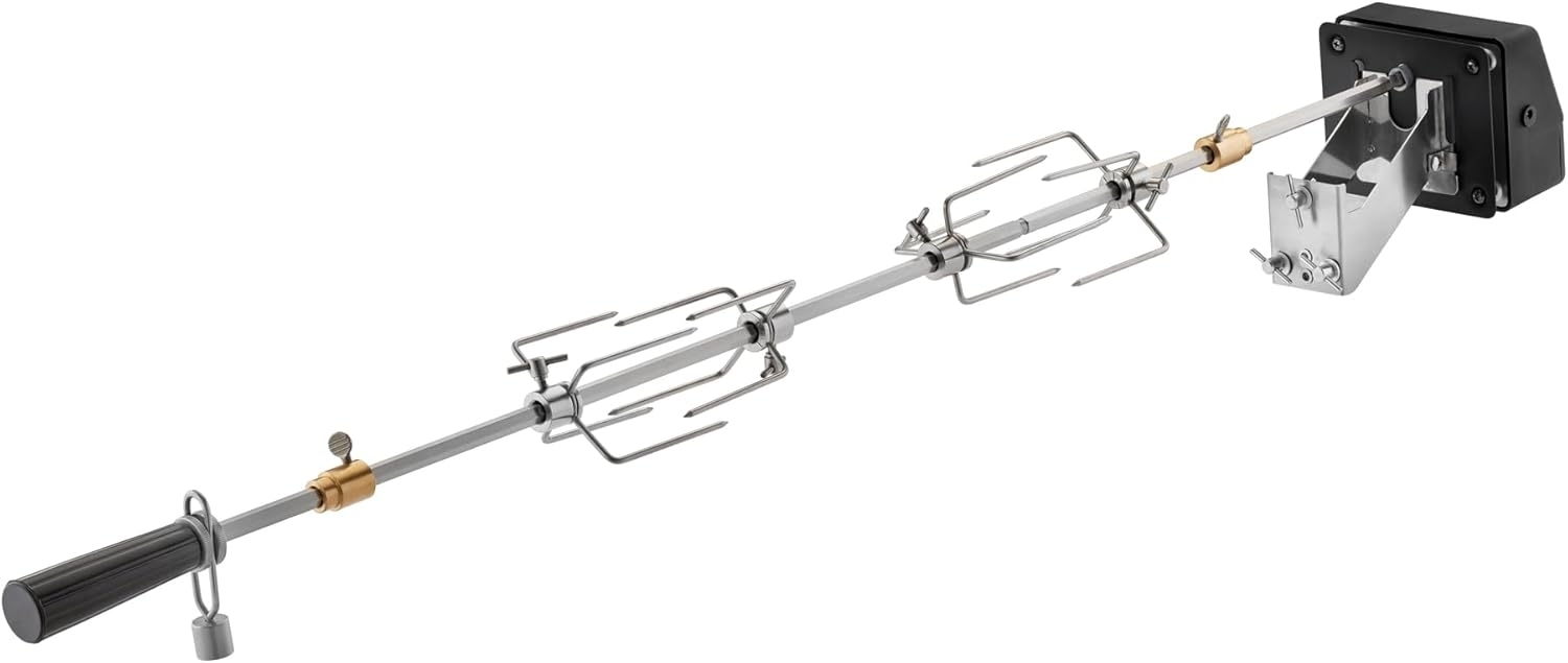 RÖSLE Premium-Drehspieß, Hochwertiger Grillspieß für RÖSLE BBQ-Stationen für VIDERO G4/G6 und MAGNUM G4, Traglast 10 kg, Edelstahl 18/10, Silberfarben/Schwarz