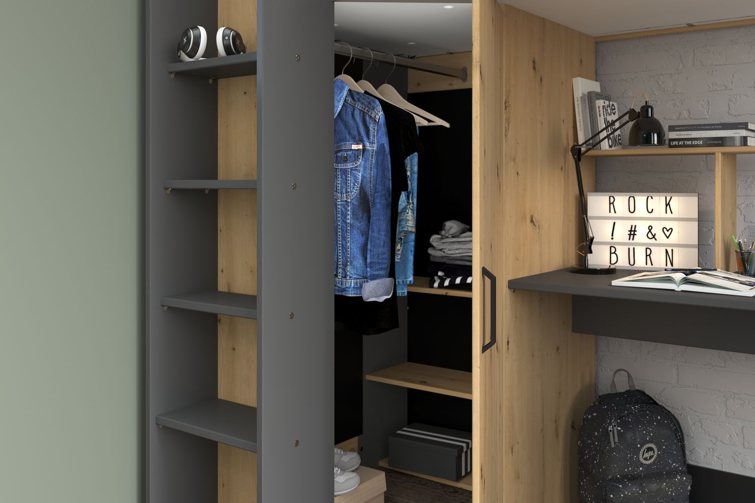 Heavy 1 Hochbett Parisot, mit Schrank, Tisch, Lattenrost 90x200