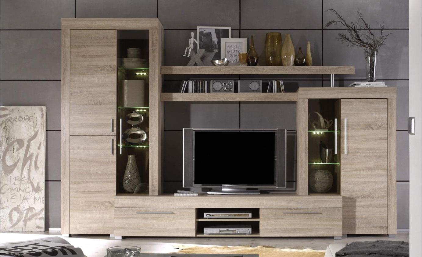 Wohnwand Mediawand Boom | Eiche sägerau hell | inkl. LED Beleuchtung