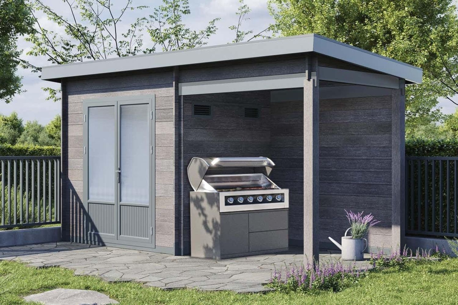 Wolff Finnhaus Gartenhaus WPC-Trend B+ mit Lounge 444x187 cm