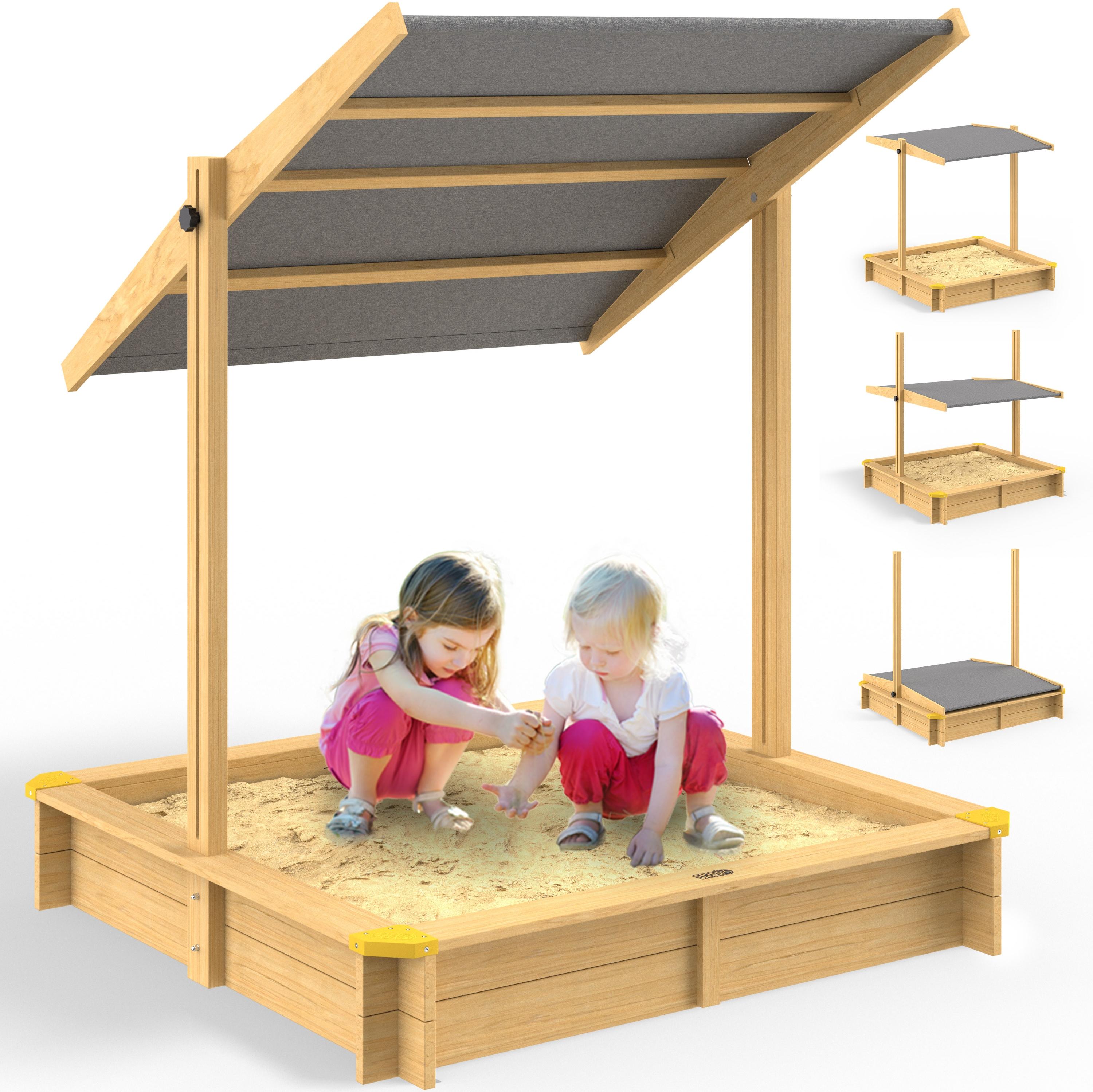 Spielwerk Sandkasten mit Dach, Holz natur / anthrazit, 120 x 120 x 120 cm
