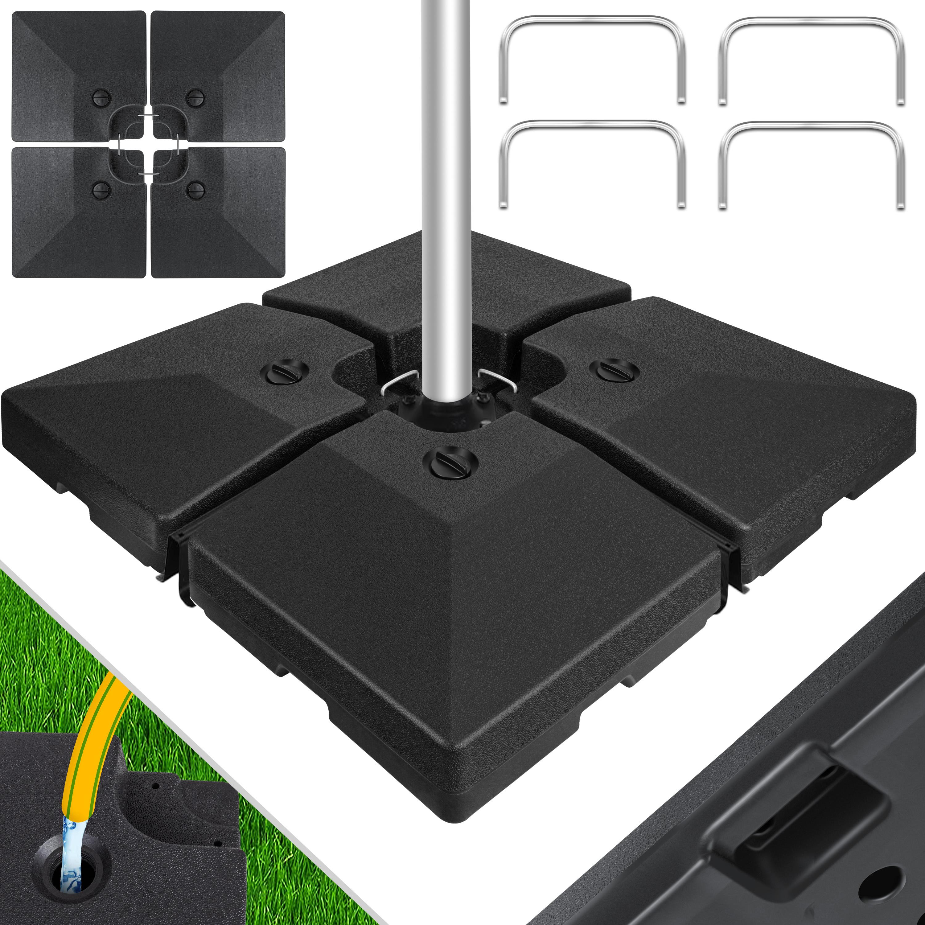 KESSER® Sonnenschirmständer 4-teilig Schirmgewicht Schirmständer für Ampelschirm Bodenkreuz 90 Liter / 120 kg befüllbar mit Wasser oder Sand Inkl. Metallverbinder Ampelschirmständer Kunststoff Schwarz