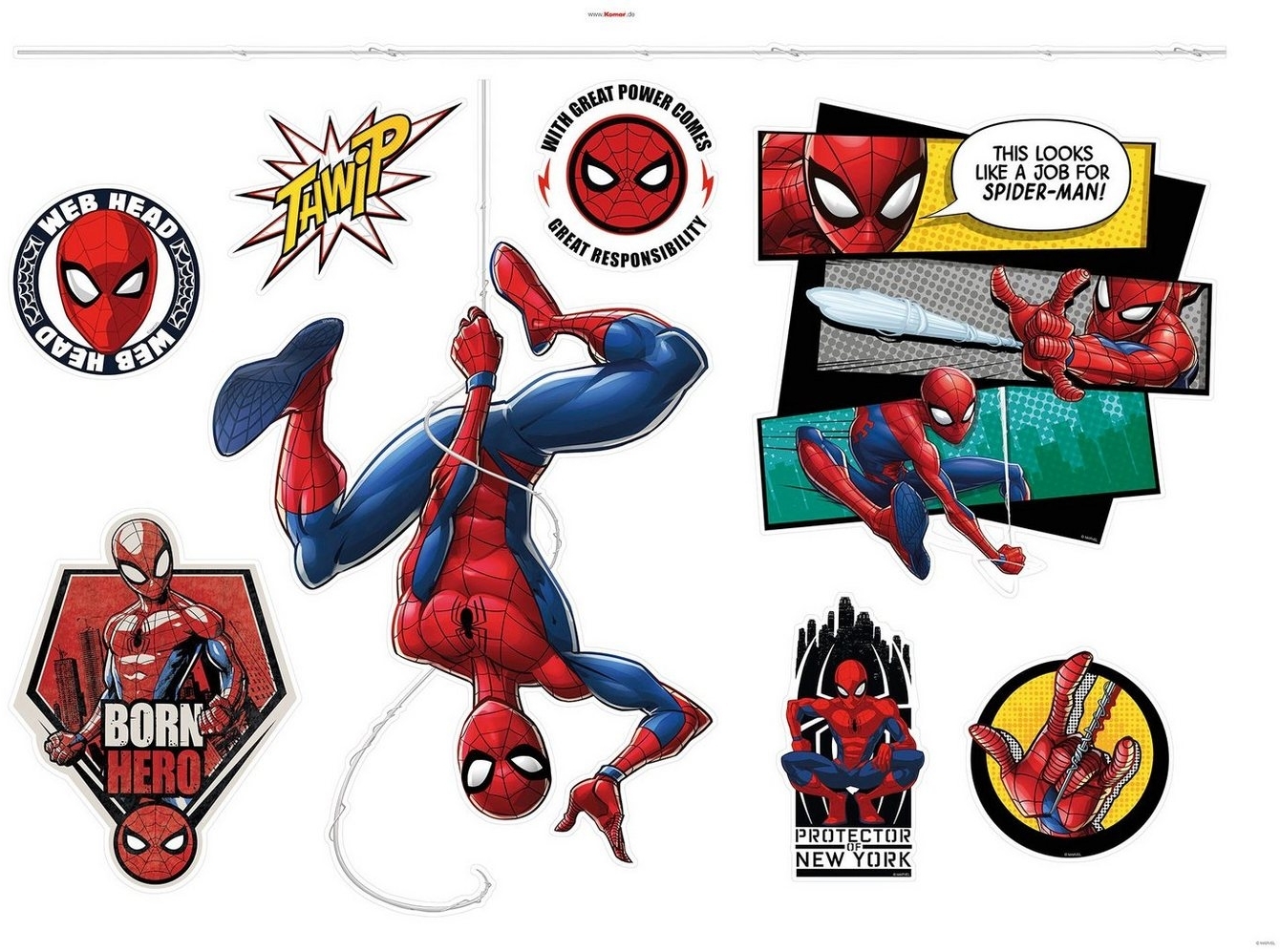 Komar Wandtattoo Spider-Man Web Head - Größe 100 x 70 cm (8 St), selbstklebend, Wandsticker, Kinderzimmer