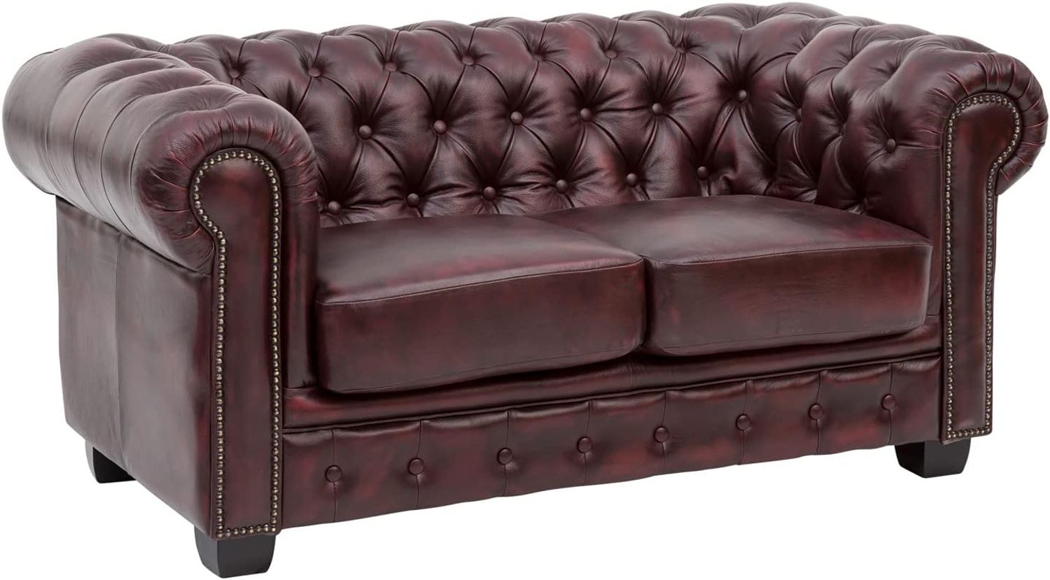 Chesterfield Sofa 2-Sitzer Echtleder antik rot 155x72x90 cm massivum Serie Chesterfield Ledersofa Clubsofa Herrensofa Wohnzimmer