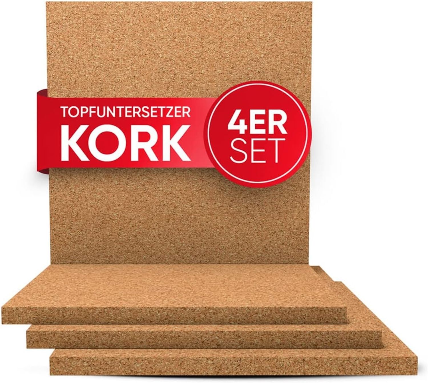 wortek Topfuntersetzer Kork Untersetzer Pfannen Töpfe Teller Gläser Unterlage, Zubehör für Töpfe und Pfannen und Teller und Vasen & Co, Set, 4-tlg, eckig