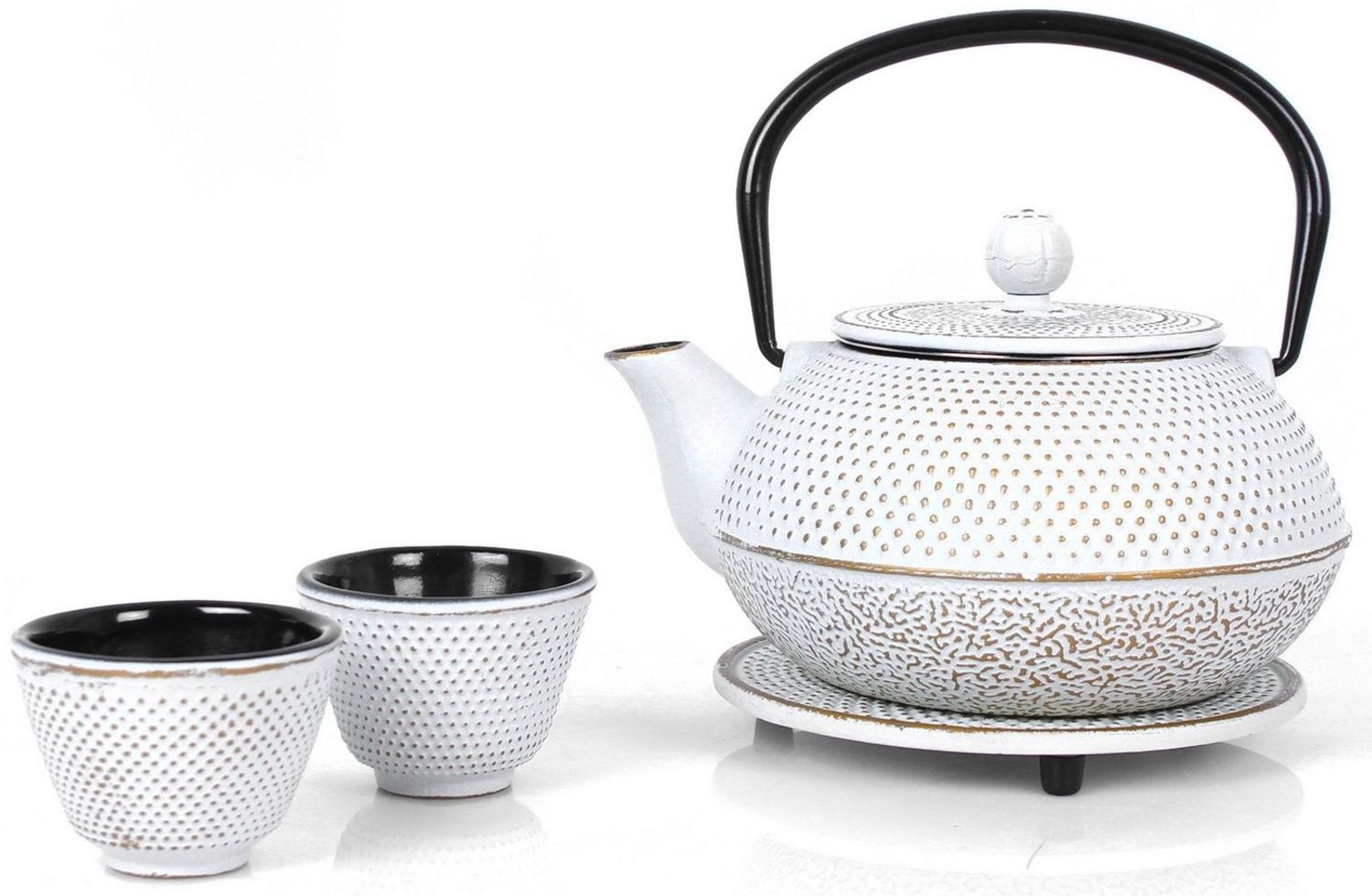 ECHTWERK Geschirr-Set Teeservice im Vintage-Design (4-tlg), Gusseisen, Teekanne 0,8L, Sieb abnehmbar, Teebereiter, Untersetzer + 2 Teetassen