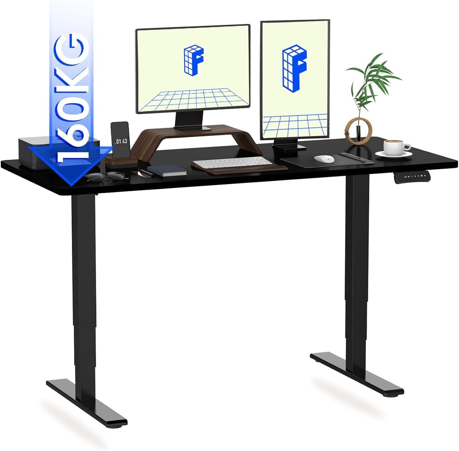 FLEXISPOT Höhenverstellbarer Schreibtisch 180x80 cm - 3-Fach-Teleskop - Schreibtisch mit Memory-Steuerung und Softstart/-Stop - Schreibtisch Höhenverstellbar (Schwarz, Gestell Schwarz)