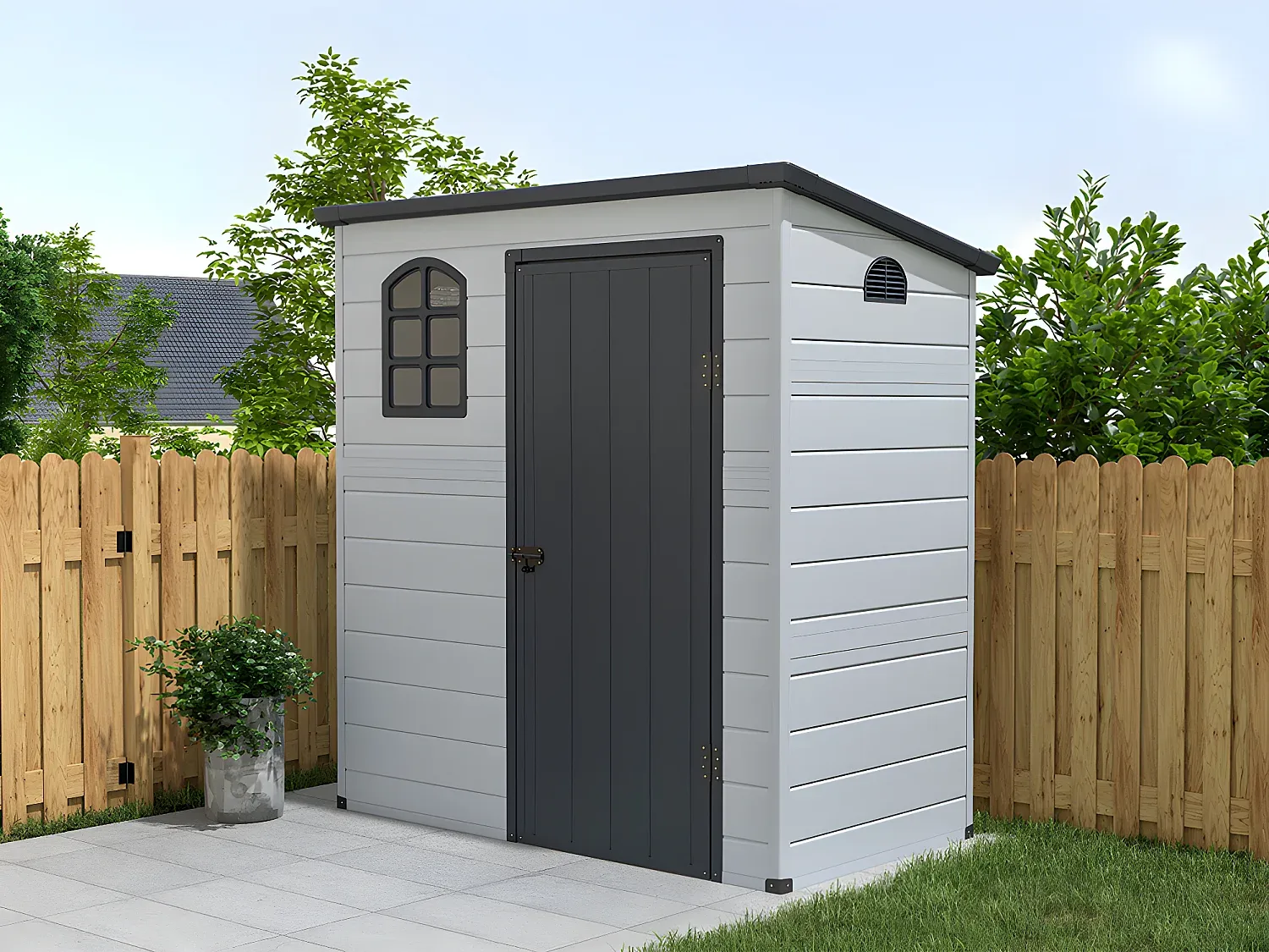 Vente-unique - NERIO Gartenhaus Harz GrauGrau - B 97 cm x H 175 cm x L 180 cm