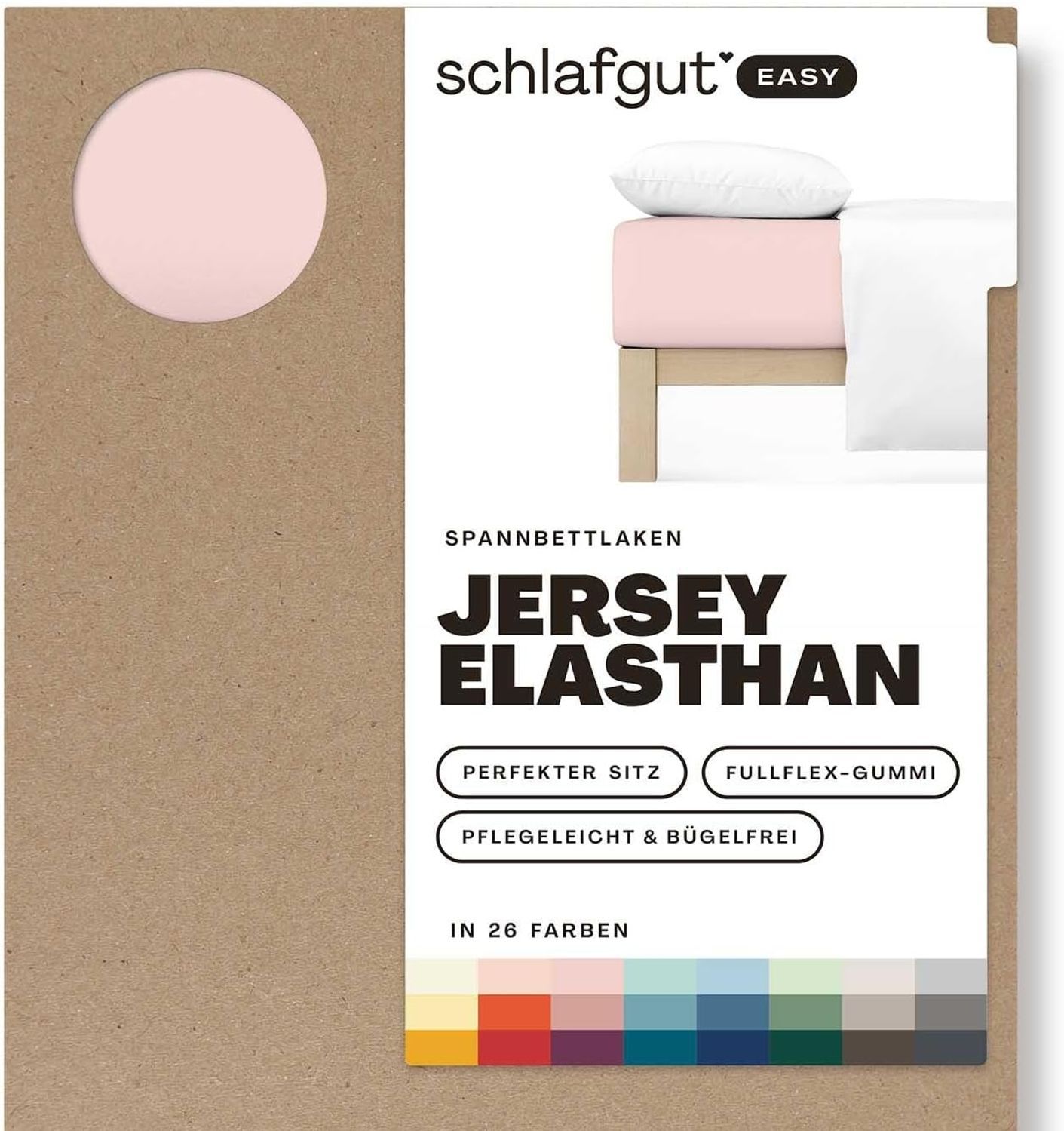 Schlafgut Spannbettlaken EASY JERSEY ELASTHAN Bettlaken, 170 g/m², 95% Baumwolle, 5% Elasthan, Jersey, Gummizug: rundum, (1 Stück), Spannbettlaken bis 30 cm Höhe, bügelfrei, pflegeleicht, perfekter Sitz