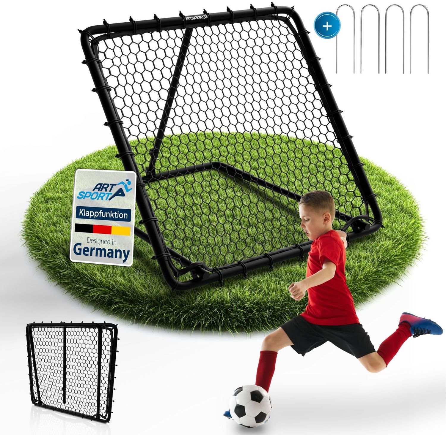 ArtSport 'Power Pass' Fußball Rebounder, verstellbar, Stahl schwarz, 100x100 cm
