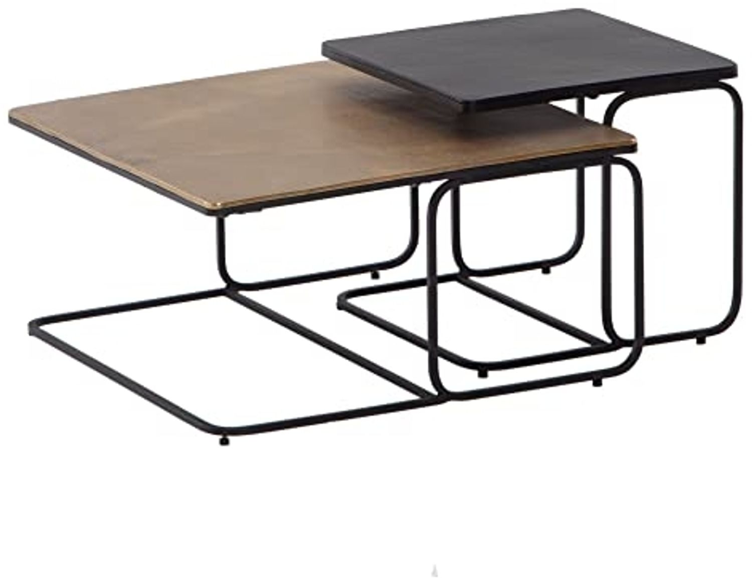 Couchtisch 2er Set Schwarz Gold Metall Sofatisch Quadratisch Modern