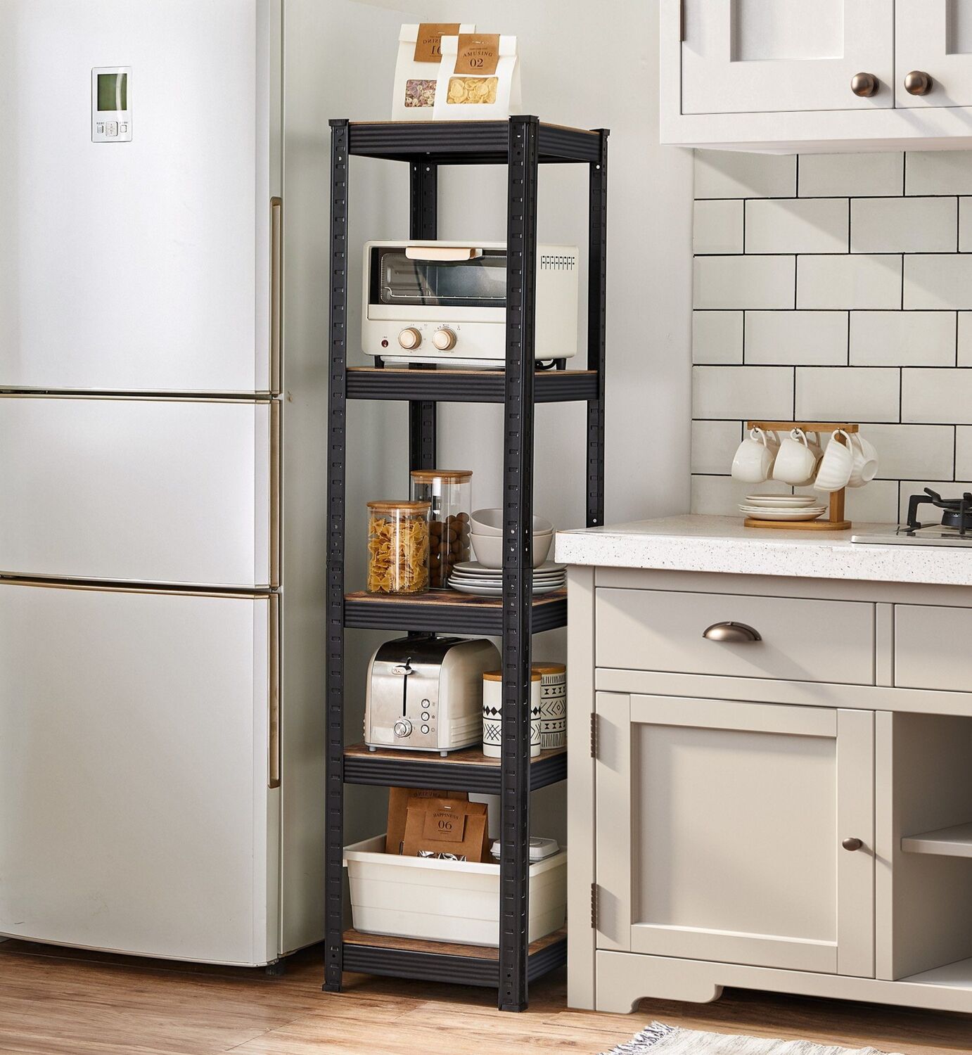 SONGMICS Schwerlastregal mit verstellbaren Ablagen, Stahl / MDF vintagebraun-schwarz, 150 x 37 x 37 cm