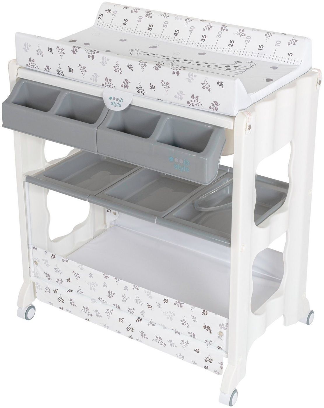 ib style ISA 2-in-1 Wickeltisch mit Badewanne, mobile Wickelkombination, Rollbar, große Aufbewahrungsfläche, Wickelkommode für Babys Kleinkinder, Metric Giraffe Grau