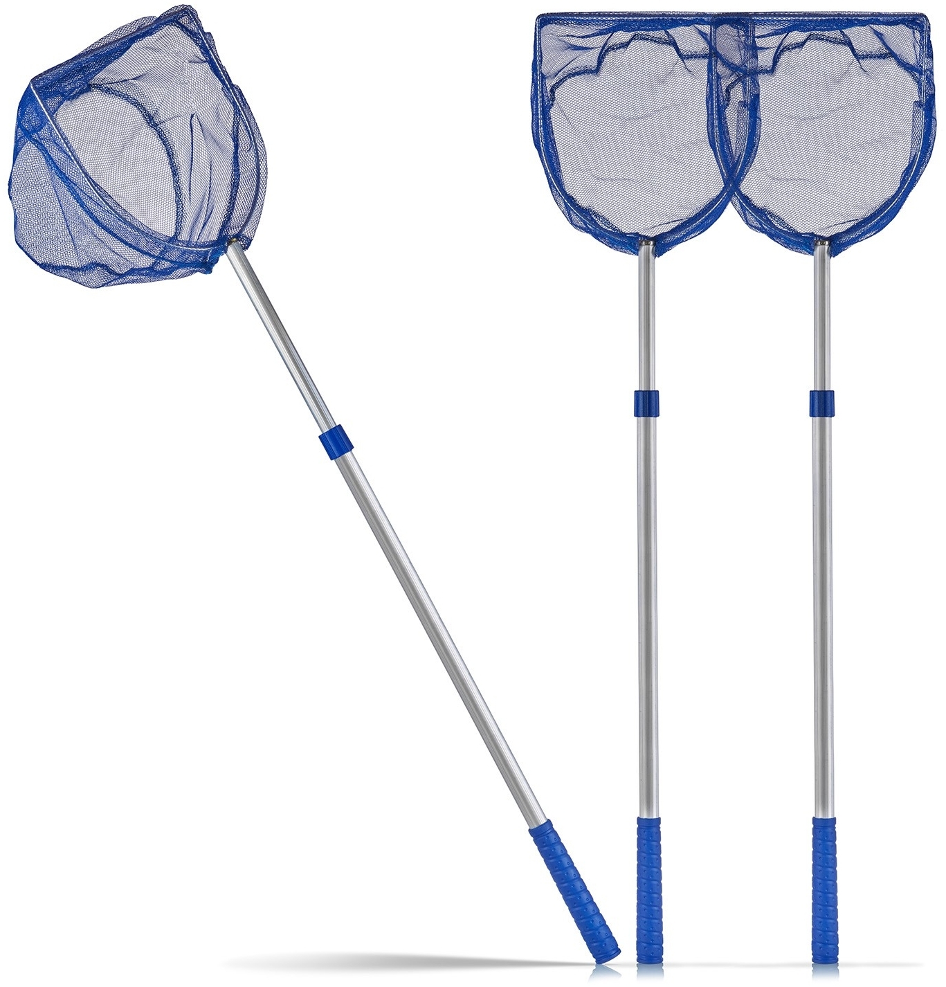 BigDean 3x Kescher für Kinder - Teleskop Kinderkescher - 75cm lang - Zum Fangen von Fischen - Für Teich, Wasser & Pool - Angelkescher klein - Kinderspielzeug Teichkescher Nylon-Netz