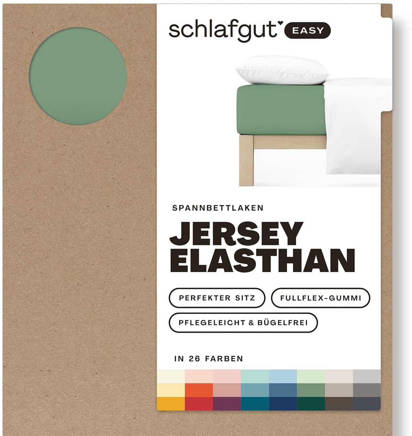 Schlafgut Spannbettlaken EASY JERSEY ELASTHAN Bettlaken, 170 g/m², 95% Baumwolle, 5% Elasthan, Jersey, Gummizug: rundum, (1 Stück), Spannbettlaken bis 30 cm Höhe, bügelfrei, pflegeleicht, perfekter Sitz
