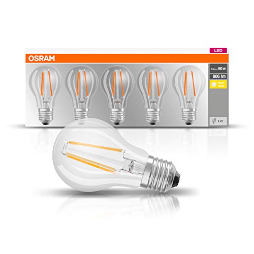 OSRAM LED-Lampe E27 Classic Filament, warmweiß, 6,5W, 5er Pack