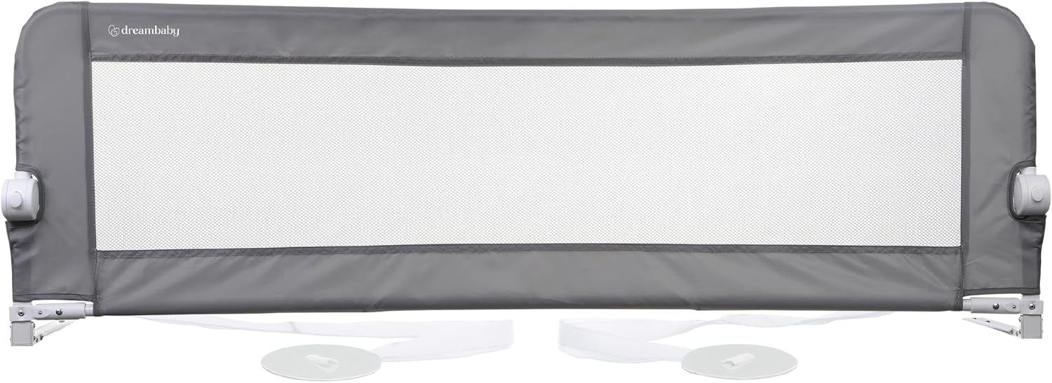 Dreambaby Nicole Bettschutzgitter für Kleinkinder – Extra Breit 150 cm & 50 cm Hoch – Einfache Montage, Waschbarer Bezug, Sicherer Übergang vom Kinderbett ins Bett – Passend für Kingsize-Betten – Grau