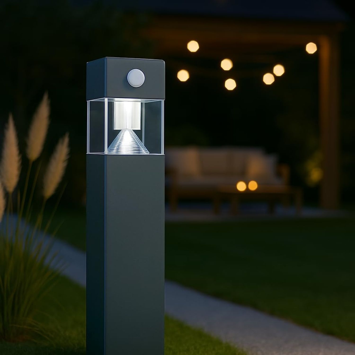 MeLiTec Solar Gartenleuchte rund/ eckig mit Bewegungsmelder, Edelstahl silber / anthrazit : Anthrazit : Eckig