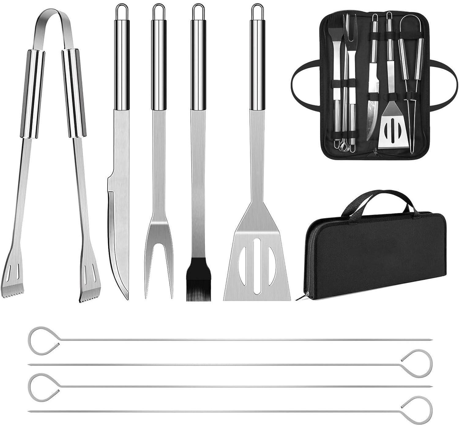 Luxus Kollektion Grillbesteck-Set mit Tasche, 9-teilig, Edelstahl silber