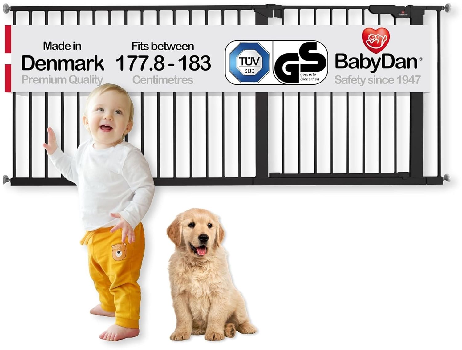 Extrabreit / Flur / Treppenabsatz / Küche / Treppen- und Babydruckschutzgitter 177,8-183 cm / 70"-72" Schwarz