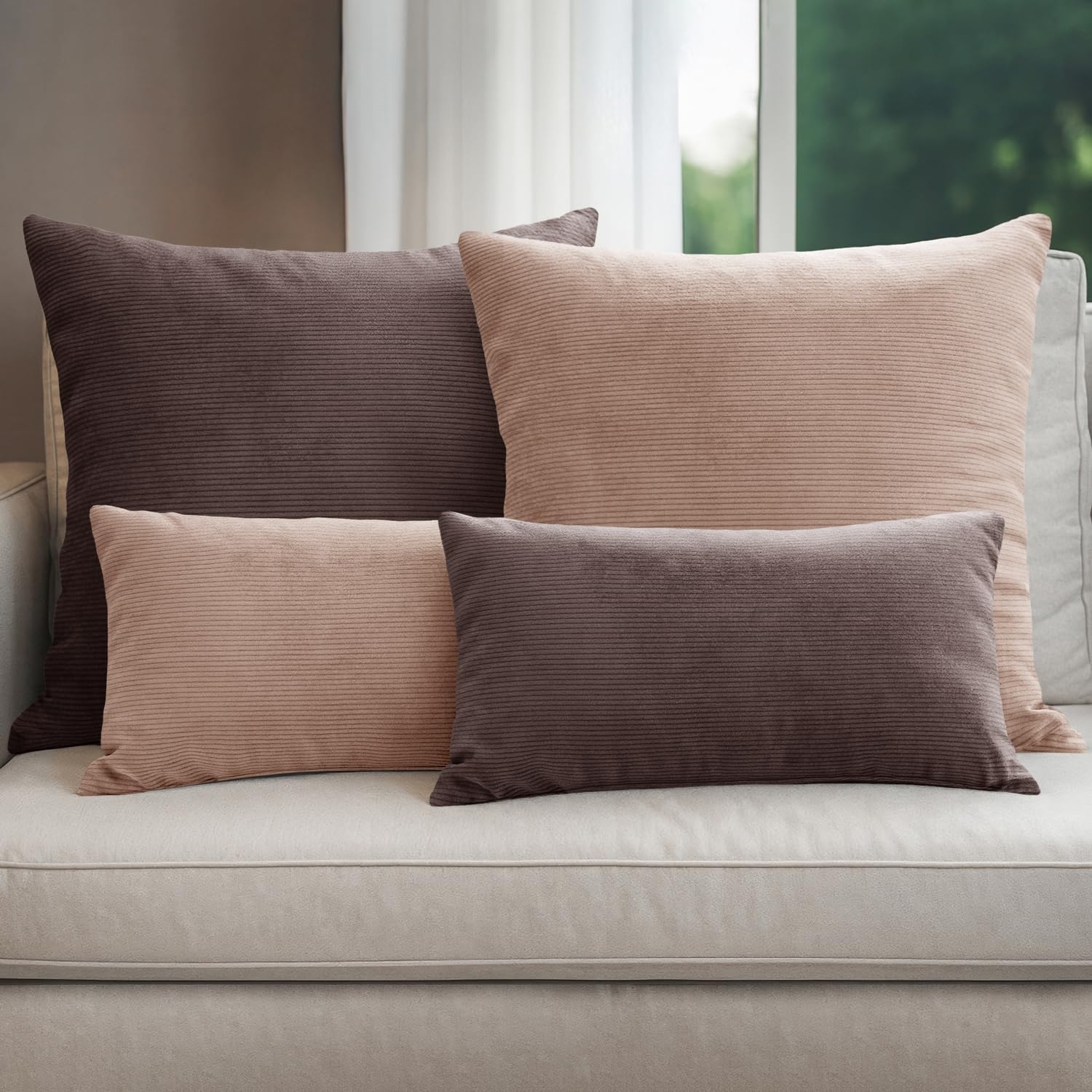 Selfitex Dekokissen 4er Set Cord Kissen inkl. Füllkissen, 2x 50x50 & 2x 30x50, robuster Bezug mit satten Farben, weiches Füllkissen