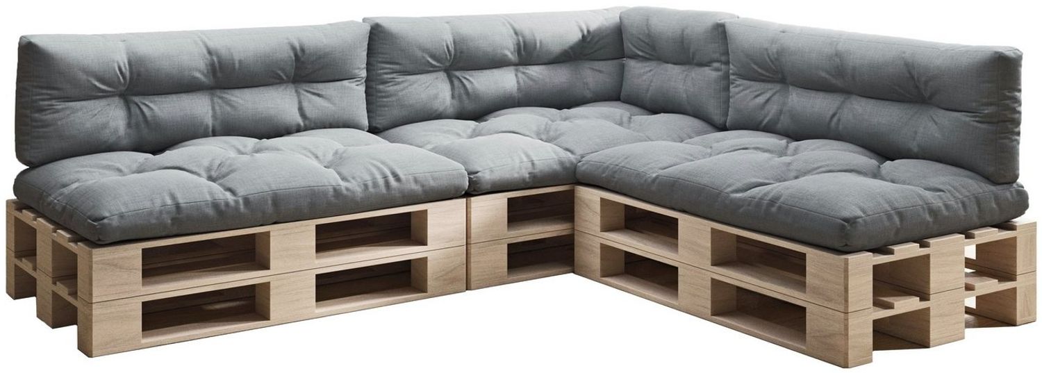 sunnypillow Palettenkissen 7er Set: 3x Sitzkissen + 3x Rückenkissen + 1x Seitenkissen, palettenmöbel palettencouch polsterauflage 120 x 80