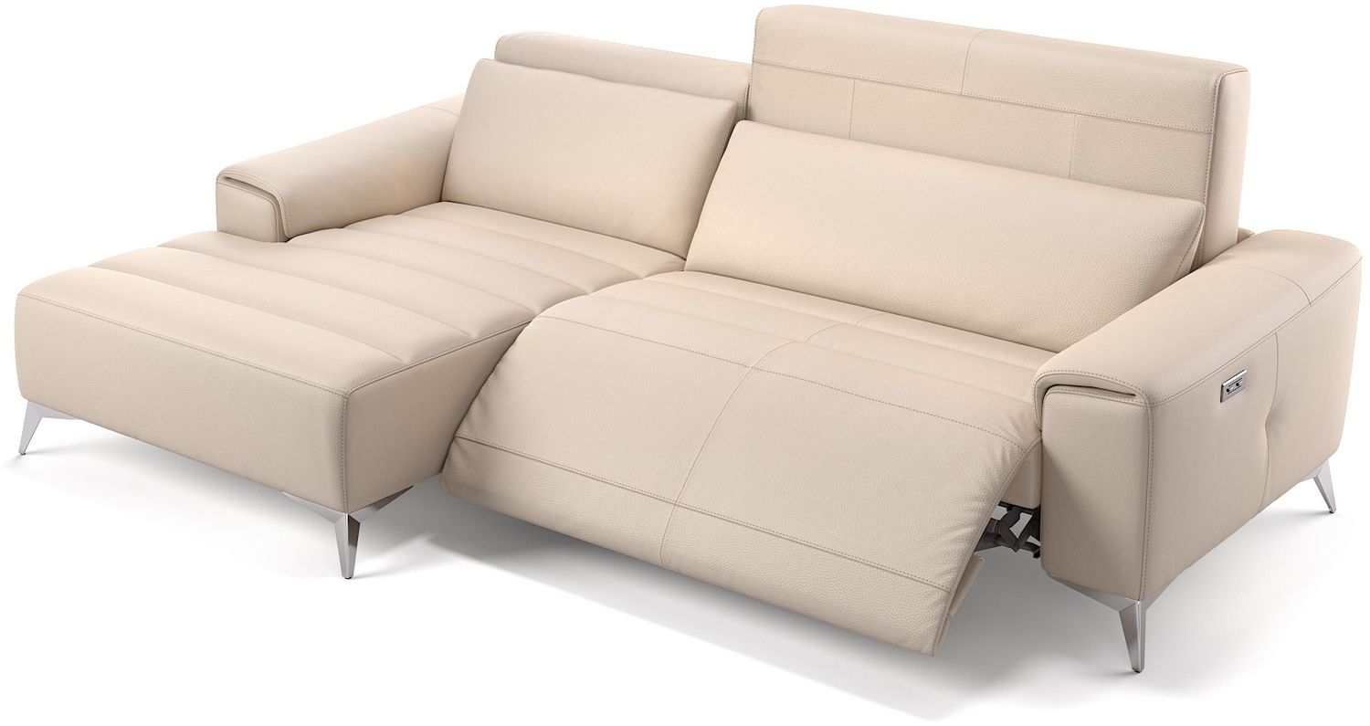 Sofanella Ecksofa BELLA Sofalandschaft Funktionscouch Ledercouch in Creme S: 209 Breite x 100 Tiefe