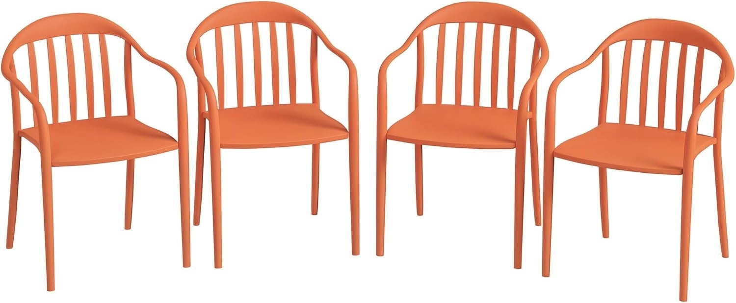 Outsunny Gartenstuhl aus Kunststoff, mit Armlehne, Rückenlehne, stapelbar (wetterfest Gartenstühle, 4 St), bis 120 kg belastbar Gartenmöbel für Hinterhof, Garten, Balkon Rot