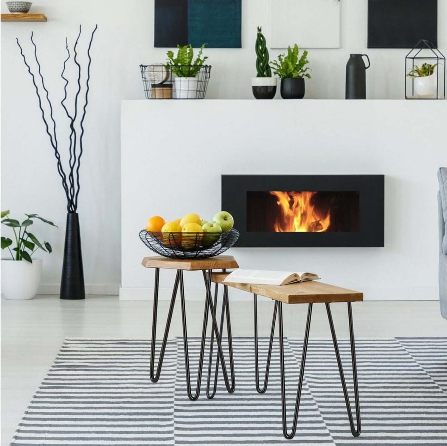 relaxdays Tischbein 4er Set Hairpin Legs mit 2 Streben, 45 cm - 2 Stangen