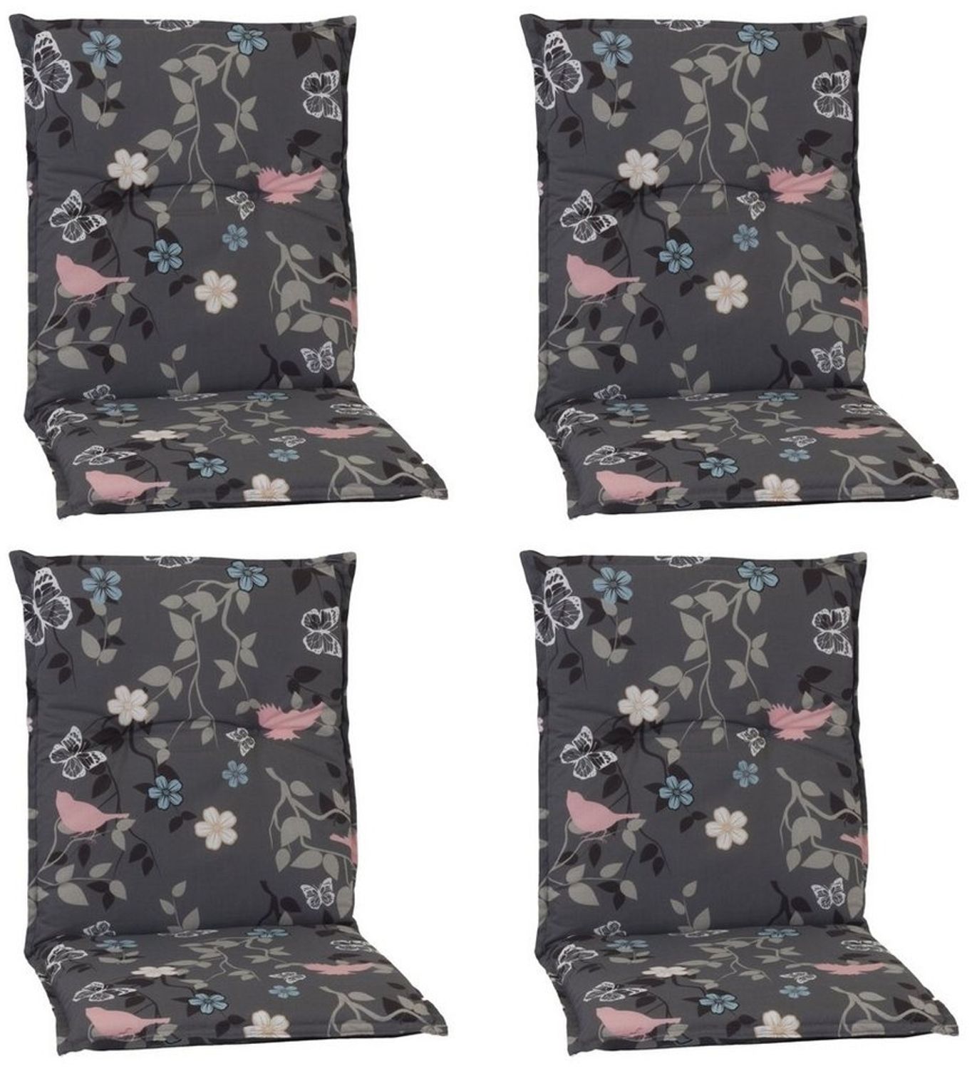 NYVI Sitzauflage Niedriglehner Auflagen 4er Set Barcelona Gartenstuhlauflagen 100x50cm, (4 St), Niederlehner Stuhlauflage Sitzauflage mit Halteband Blumen Floral