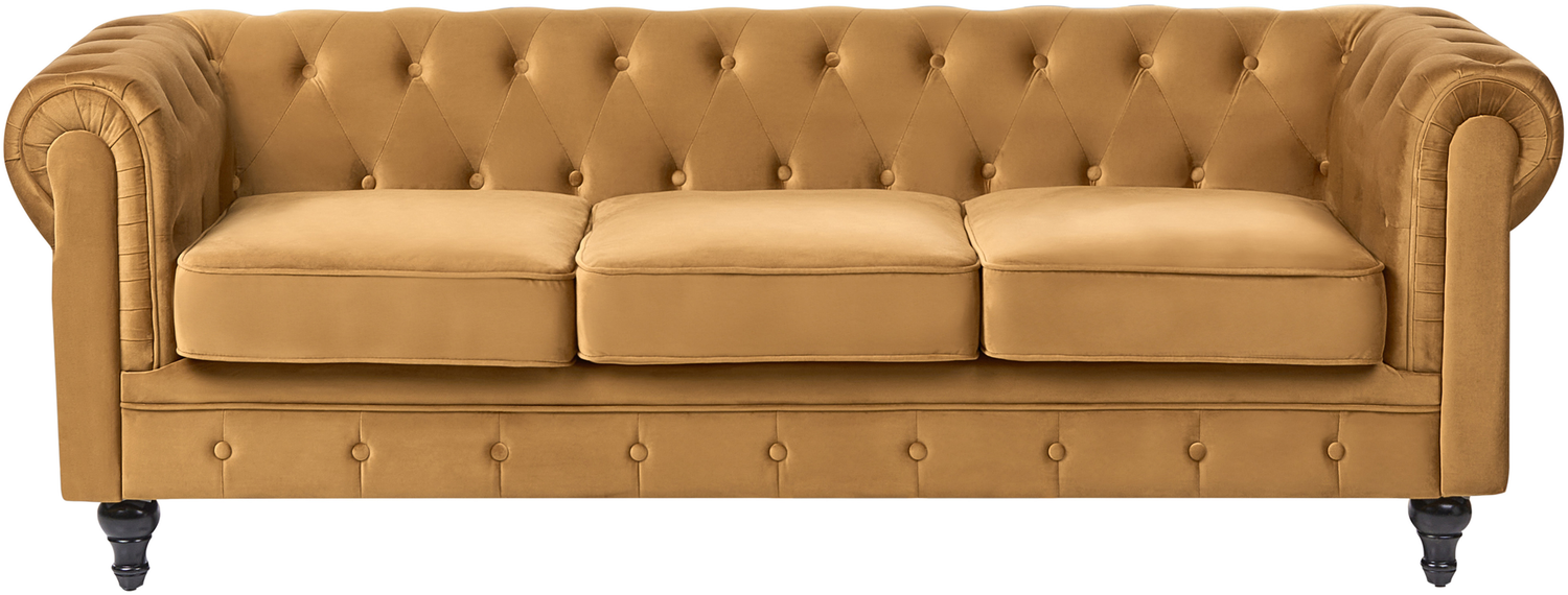 3-Sitzer Sofa Samtstoff senfgelb CHESTERFIELD