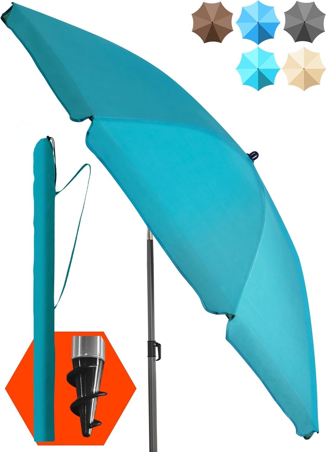 4smile Strandschirm SunnyJoy, Ø 180 cm Türkis - UPF 50+ Sonnenschirm Strand, Sonnenschirm Balkon - Strandschirm windfest stabil, Balkon-Schirm mit Hülle, Gartenschirm