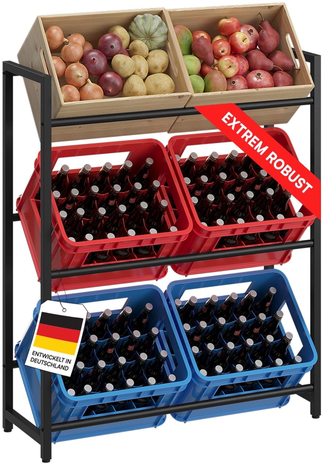 STEELSØN 'Mystra' Getränkekistenregal, Metall, schwarz, 115x95x33 cm, Getränkeregal für 6 Kisten