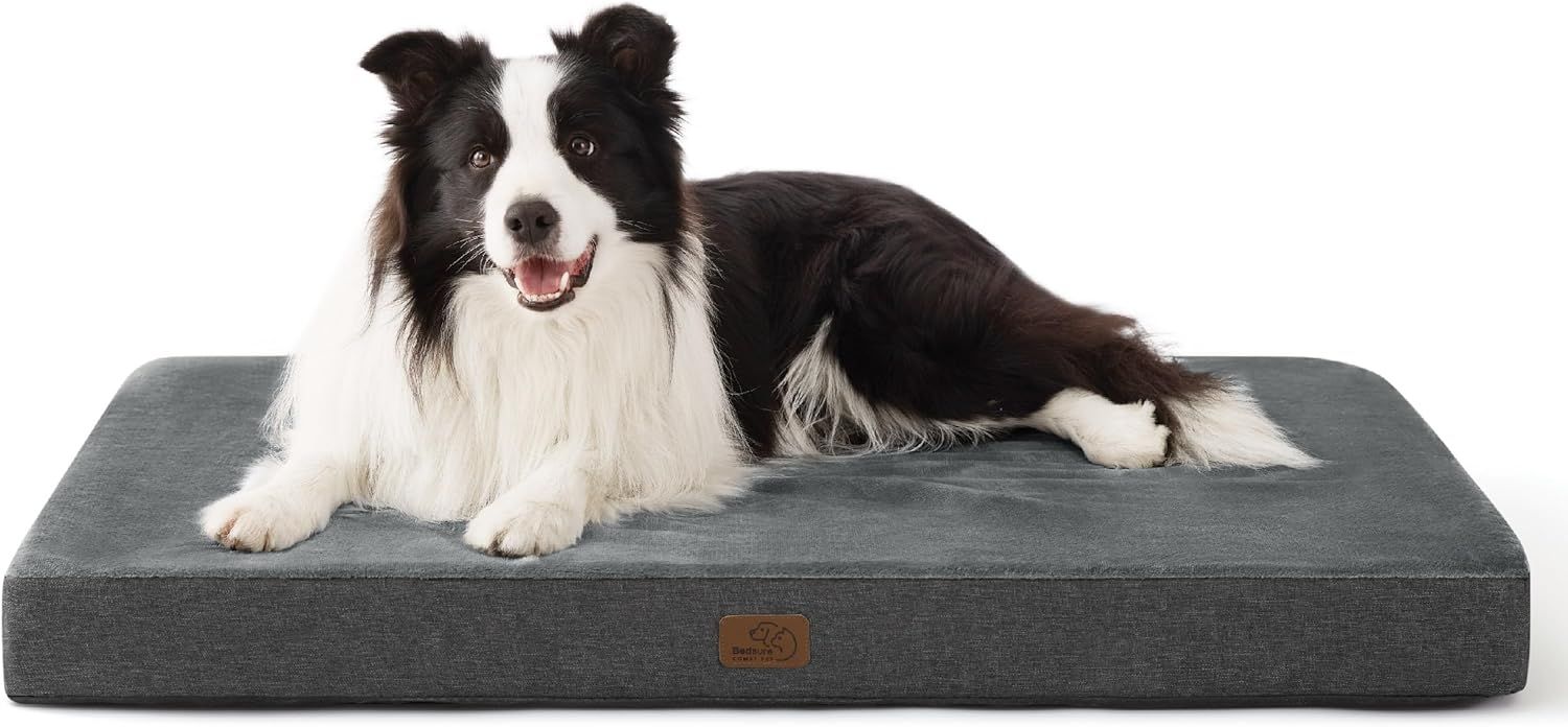 BEDSURE orthopädisches Hundekissen große Hunde - 89 x 56 x 8 cm waschbares Hundebett mit 2 in 1 Memoryschaum, kuscheliges Hundematte Hundematratze in größe, dunkelgrau