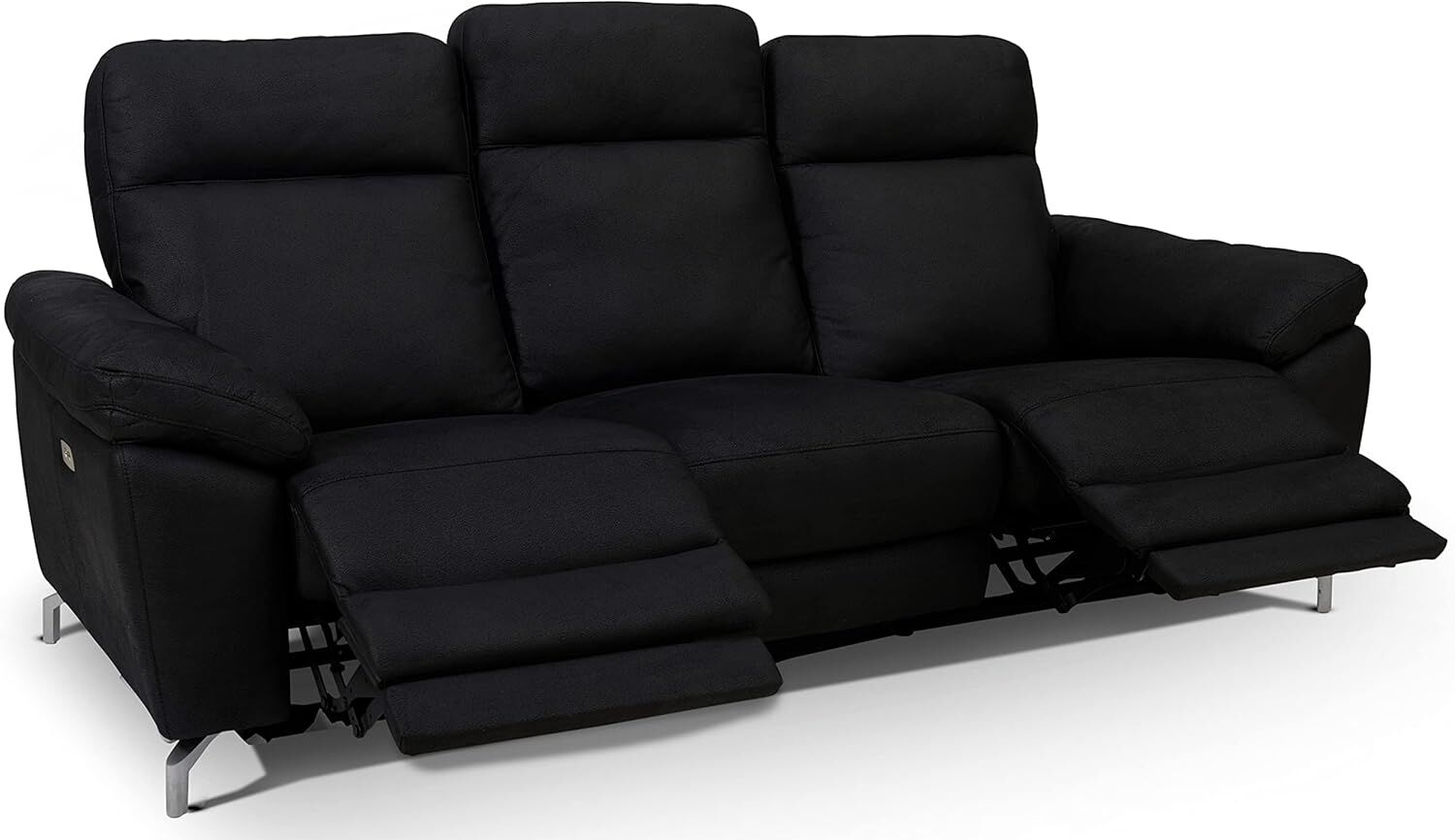 Selesta 3-Sitzer Sofa – mit Elektrische Relaxfunktion, USB - Stoffbezug Schwarz