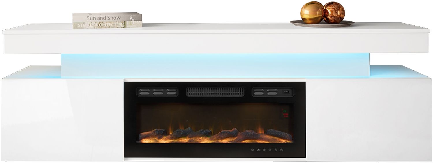 Mirjan24 'EF 2D Serkuzo' TV-Lowboard mit Kamin, MDF weiß (hochglanz/matt), 59 x 41 x 190 cm