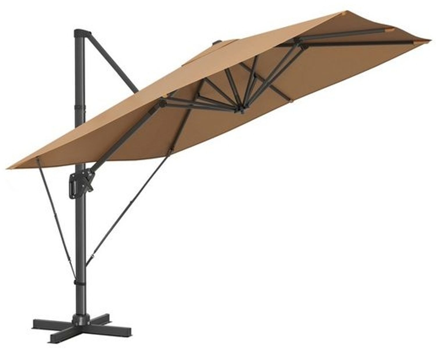 Songmics Sonnenschirm mit Ständer, 360° drehbar, UPF 50+, Khaki, 253 x 290 x 290 cm